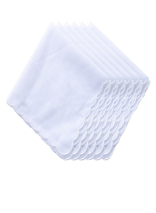 MemoryHanky Bulk Pack Handkerchiefs Cotton Scalloped Hankies Pocket Square Towel White 11 Inches - Image 1